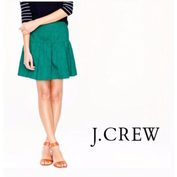 J. Crew Green Jacquard Matelasse Drop Waist Skirt Jade Teal Peplum Ruffle 0 XS - Picture 1 of 10